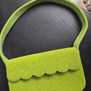 Maeve Lime Green Beaded Scallop Flap Shoulder Bag